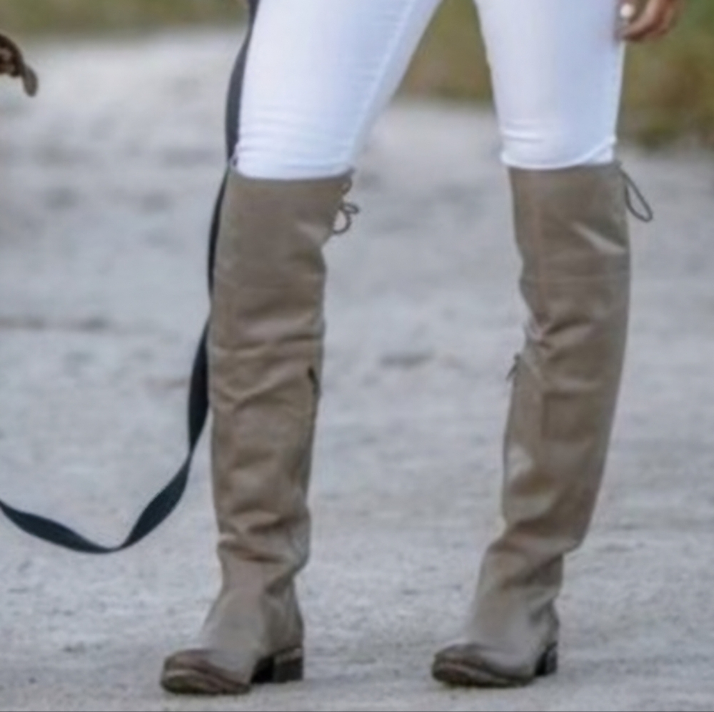 MLE Mia Limited Edition Taupe Tan Brown Lieutenant Over The Knee Boots OTK